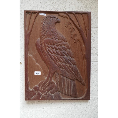 416 - Carved panel of eagle - Approx. image size: 42cm x 56cm