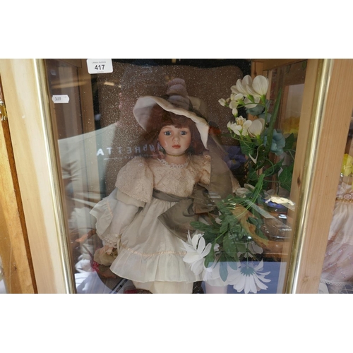 417 - Collection of dolls in display cases etc