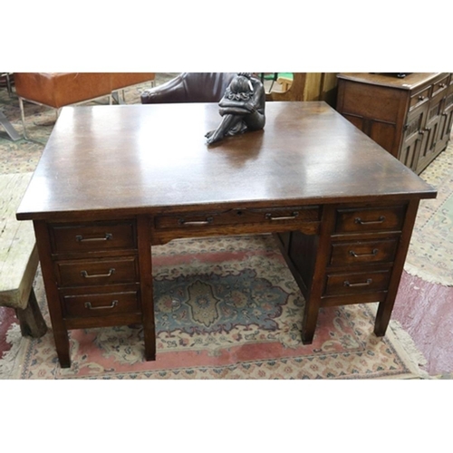 428 - Large oak partners desk by British Bell-Barn office furniture - Approx W: 150cm D: 122cm H: 76cm