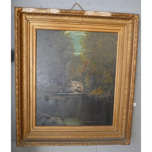 432 - Oil on canvas - Rural scene in gilt frame - Approx. image size: 49cm x 59cm