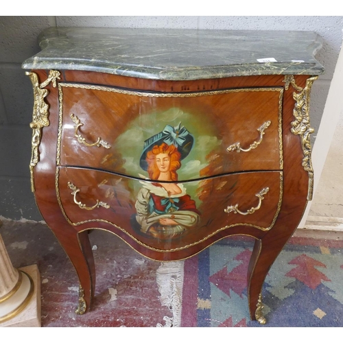 434 - French marble top and ormolu mounted bombe chest of 2 drawers - Approx: W: 84cm D: 46cm H: 82cm