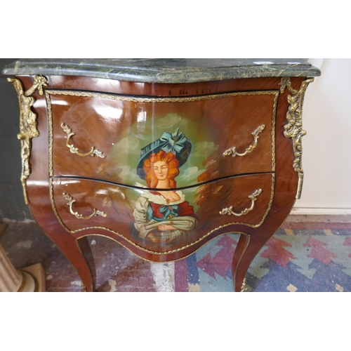 434 - French marble top and ormolu mounted bombe chest of 2 drawers - Approx: W: 84cm D: 46cm H: 82cm