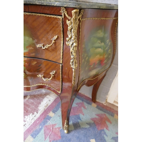 434 - French marble top and ormolu mounted bombe chest of 2 drawers - Approx: W: 84cm D: 46cm H: 82cm