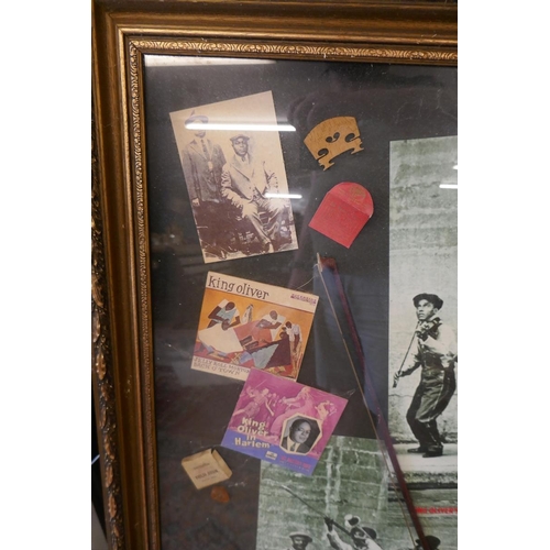 437 - Large framed jazz music collage - Approx. size: 92cm x 120cm