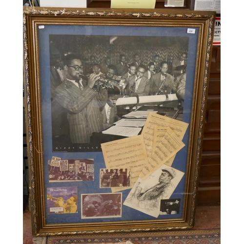 438 - Large framed jazz music collage - Approx. size: 92cm x 120cm