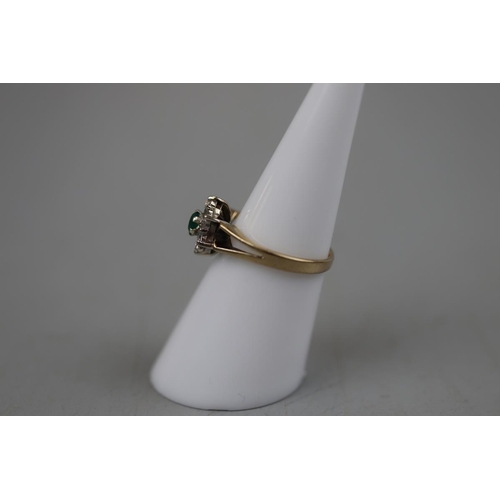 45 - Gold emerald and diamond cluster ring - Approx. size: K