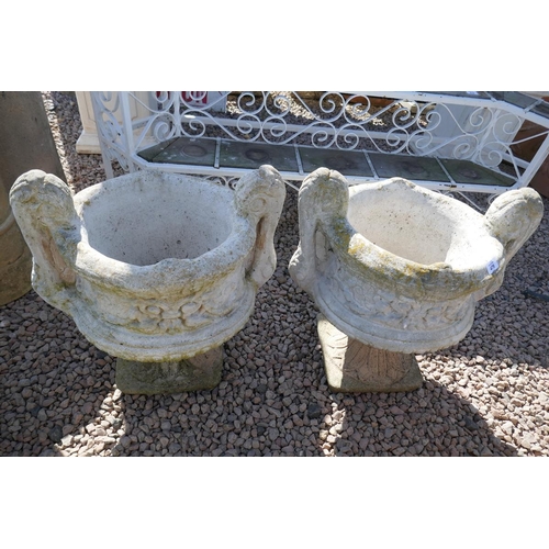 479 - Pair of stone pedestal planters 