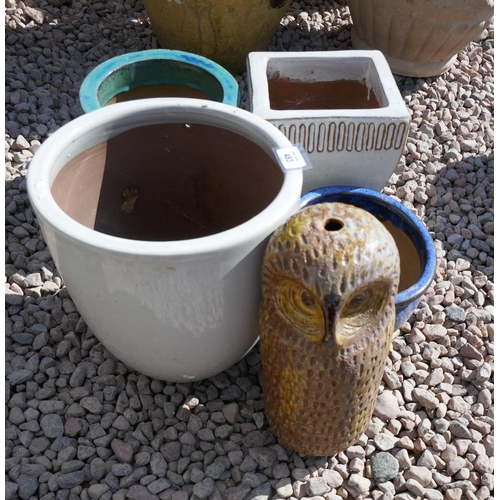 483 - 4 glazed planters and an owl figure