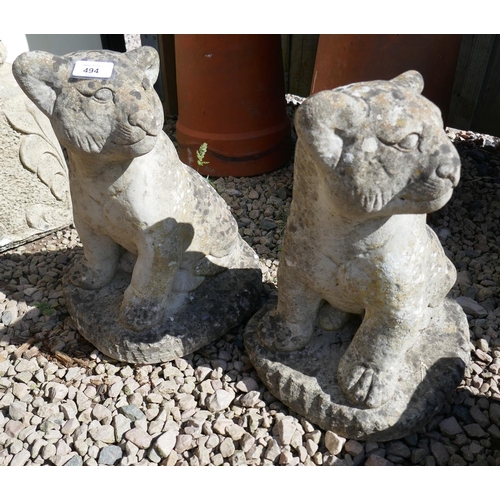 494 - Pair of stone cat figures 