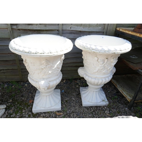 508 - Pair of large stone pedestal planters in white