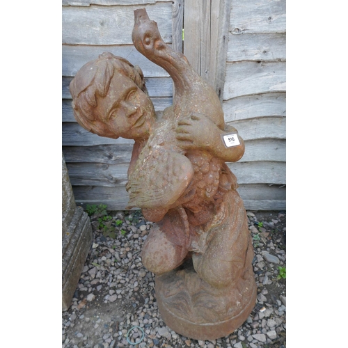 516 - Cast iron cherub figure holding duck - Approx. height: 78cm