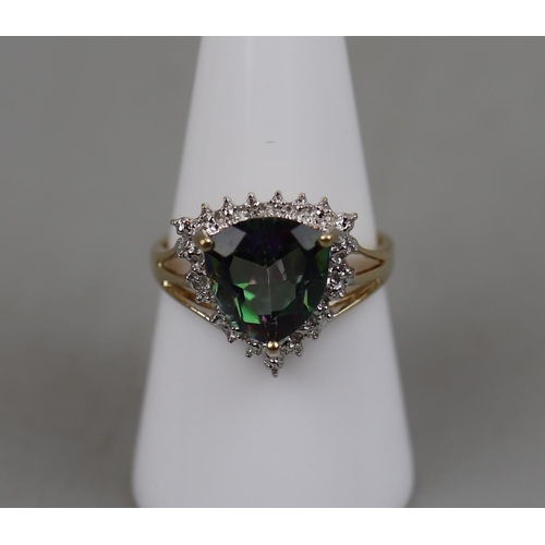 55 - Gold mystic topaz and diamond set ring - Approx. size: P