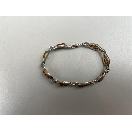 69 - Silver and amber bracelet