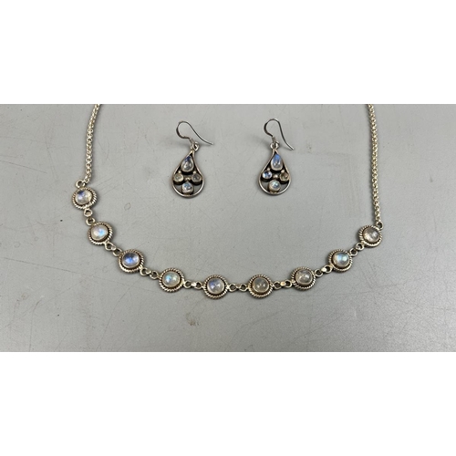 72 - Moonstone & Silver necklace, earrings & ring