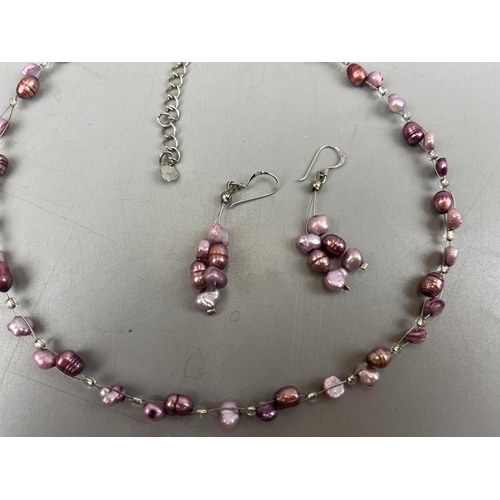 73 - Pia pearl & silver necklace with earrings