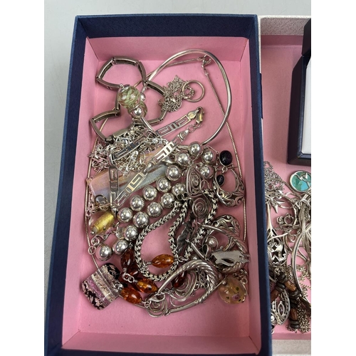 79 - Collection of mostly silver bracelets, necklaces & earrings