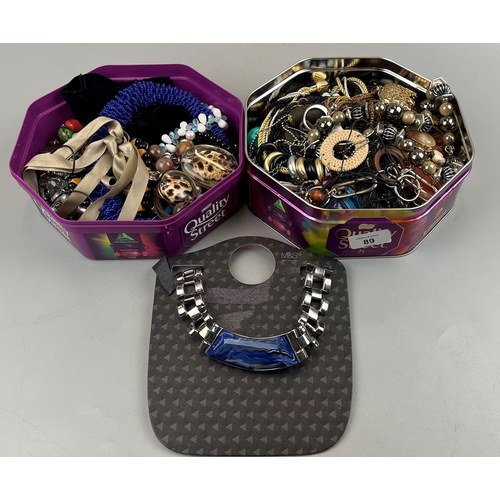 89 - 2 tins of costume jewellery