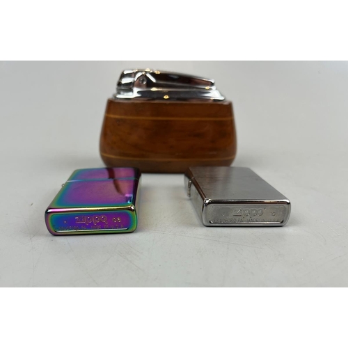 93 - 2 Zippo lighters together with a Ronson table lighter