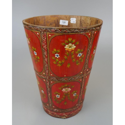 128 - Indian painted wooden bucket