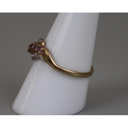 14 - Gold amethyst and diamond set ring - Approx size: R