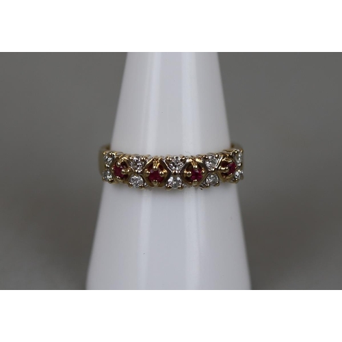 16 - Gold ruby and diamond set ring - Approx size: P