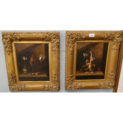 161 - Pair of oils on canvas - Game scenes - Approx image size: 25cm x 30cm
