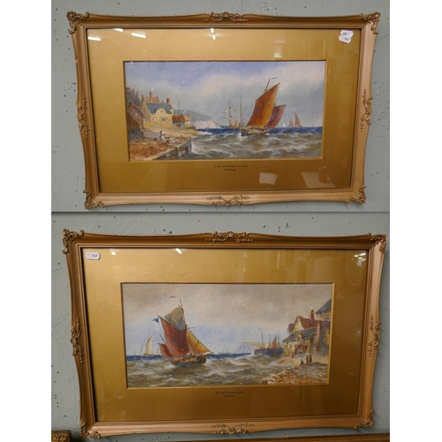 162 - Pair of watercolours by R T Wilding - A Dutch Fishing Village - On the Devon Coast - Approx image si... 