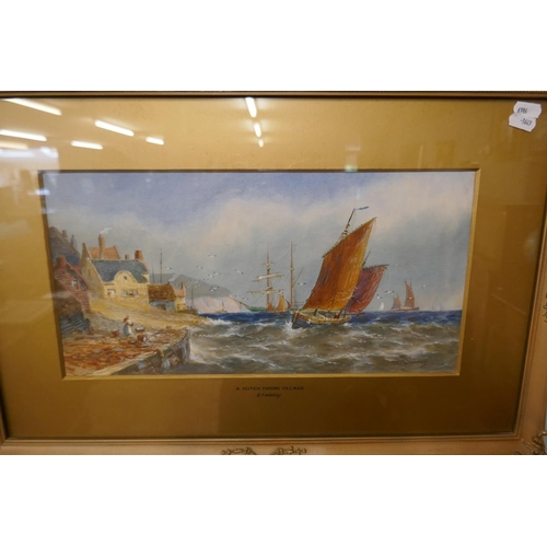 162 - Pair of watercolours by R T Wilding - A Dutch Fishing Village - On the Devon Coast - Approx image si... 