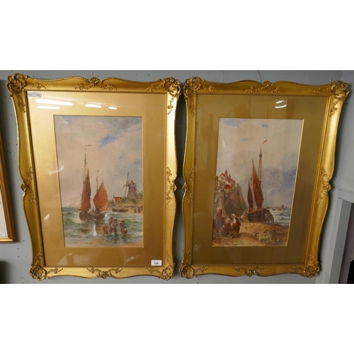 165 - Pair of watercolours nautical scenes - Signed Bottom - Approx image size: 28cm x 45cm