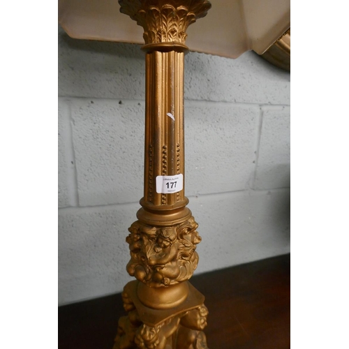 177 - Gilt lamp with shade