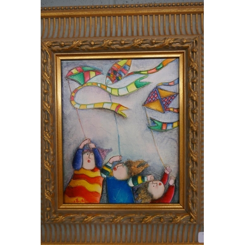 178 - Pair of oils on canvas - Flying Kites and The Duet signed J. Roy Baz - Approx image size: 21cm x 26c... 