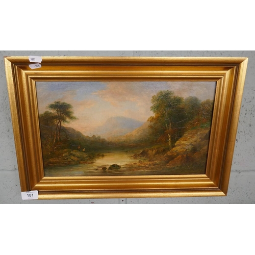 181 - Oil on canvas rural scene by JJ Swift - Approx image size: 40cm x 22cm