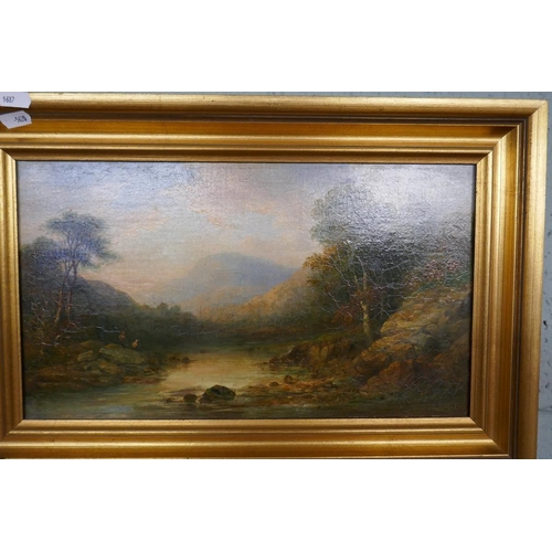 181 - Oil on canvas rural scene by JJ Swift - Approx image size: 40cm x 22cm