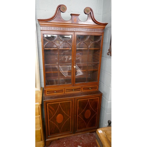 191 - Edwardian inlaid bookcase cabinet - Approx size W: 91cm D: 44cm H: 203cm