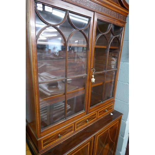 191 - Edwardian inlaid bookcase cabinet - Approx size W: 91cm D: 44cm H: 203cm