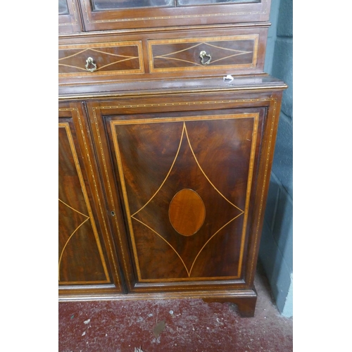 191 - Edwardian inlaid bookcase cabinet - Approx size W: 91cm D: 44cm H: 203cm