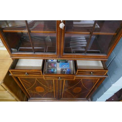 191 - Edwardian inlaid bookcase cabinet - Approx size W: 91cm D: 44cm H: 203cm