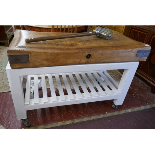 194 - Large antique butchers block on stand - Approx size W: 124cm D: 62cm H: 83cm