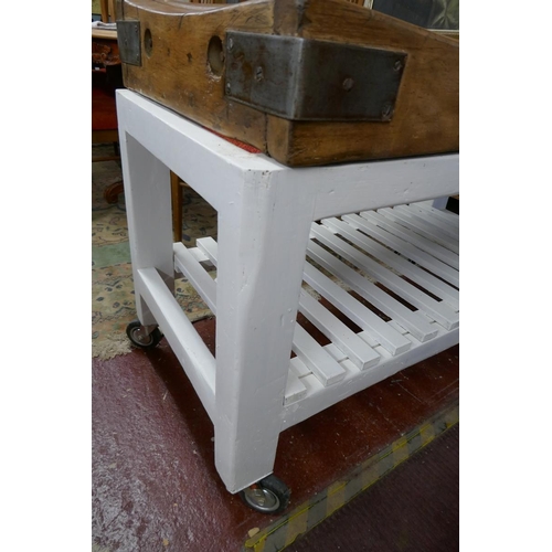 194 - Large antique butchers block on stand - Approx size W: 124cm D: 62cm H: 83cm