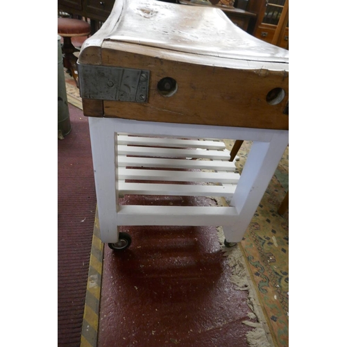 194 - Large antique butchers block on stand - Approx size W: 124cm D: 62cm H: 83cm