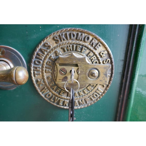 221 - Antique safe with key - Approx size W: 46cm D: 44cm H: 66cm