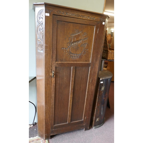 224 - Carved oak wardrobe - Approx size W: 94cm D: 40cm H: 175cm