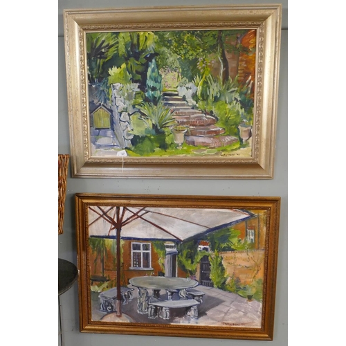 227 - Oil on canvas - The Cottage Garden signed by Sophie Bristol 1994 together with another - Approx imag... 