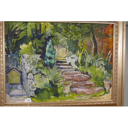 227 - Oil on canvas - The Cottage Garden signed by Sophie Bristol 1994 together with another - Approx imag... 