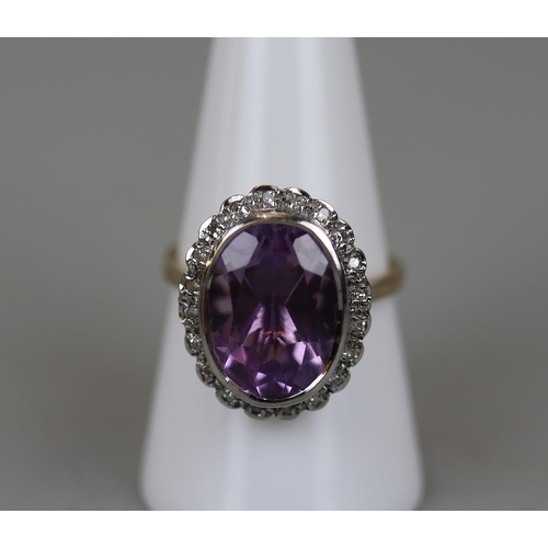 24 - Gold amethyst and diamond set ring - Approx size: Q