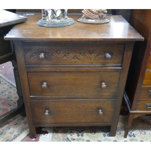 244 - Oak chest of 3 drawers - Approx size W: 69cm D: 46cm H: 78cm