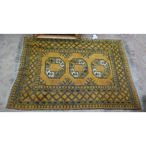 254 - Gold patterned Afghan rug - Approx size: 160cm x 102cm