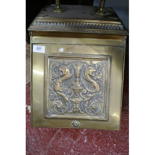 257 - 2 Ornate brass coal boxes