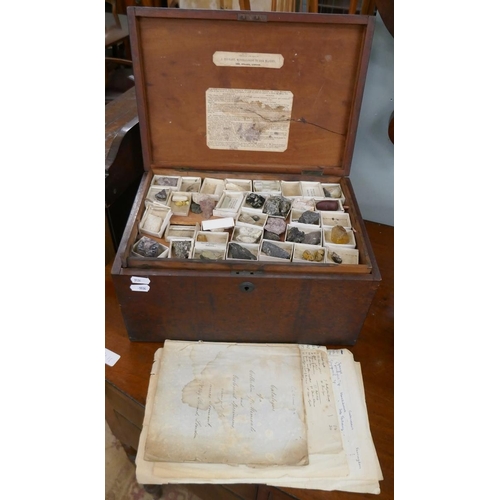 258 - Victorian box containing trays of rock samples and corresponding paperwork - J. Tennant mineralogist... 