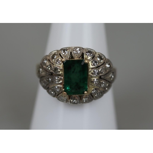26 - 18ct gold emerald and diamond cocktail ring - Approx size: Q
